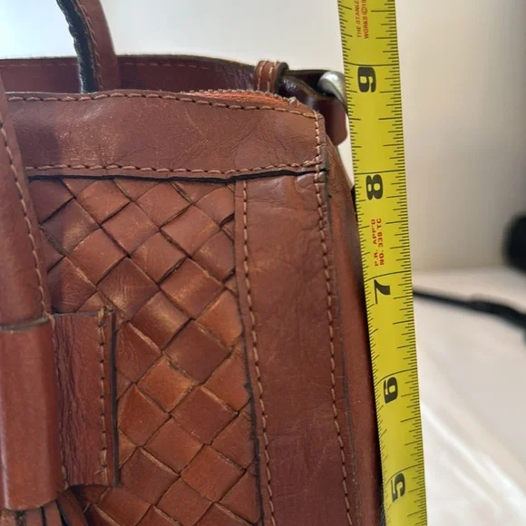 NOONDAY COLLECTION “Monterey” Russet Brown Leather Satchel with fringe - Picture 10 of 12